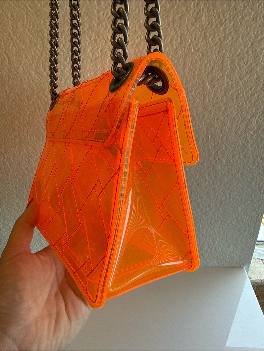 Kurt Geiger London Orange Mini Kensington Vinyl Clear Crossbody Bag - Picture 16 of 17